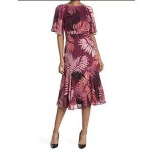 NWT Maggy London Midi Dress Tropical Leaf Print Size 10
